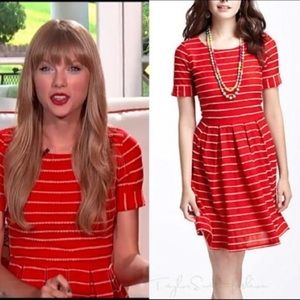 Anthropologie Bordeaux Scalloped Stripe Red Dress